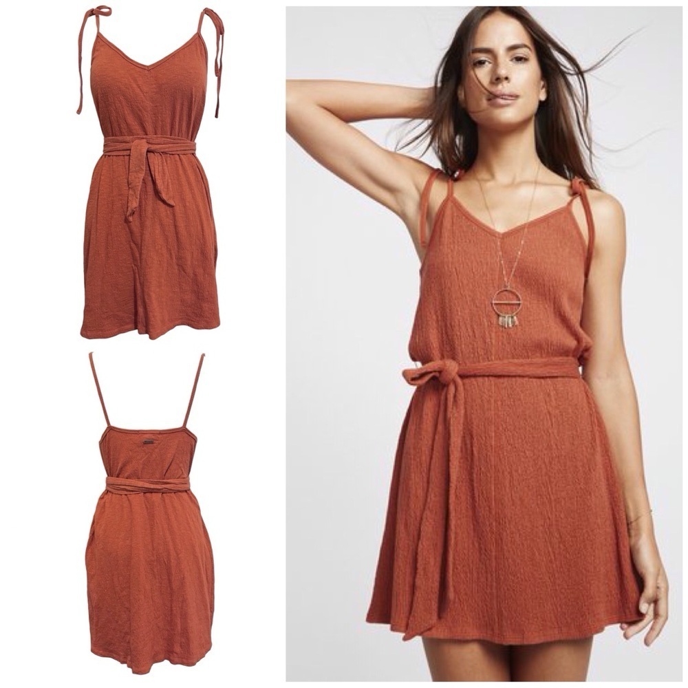 Billabong Going Steady Cotton Mini Dress in Sienna -Burnt Orange Size Small